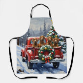 Treeing Walker Coonhound Christmas Red Truck エプロン (正面)