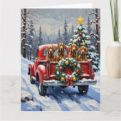 Treeing Walker Coonhound Christmas Red Truck カード (正面)
