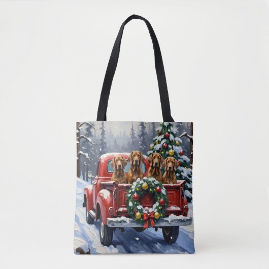 Treeing Walker Coonhound Christmas Red Truck トートバッグ (正面)
