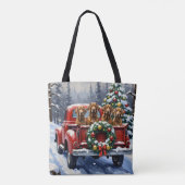 Treeing Walker Coonhound Christmas Red Truck トートバッグ (裏面)
