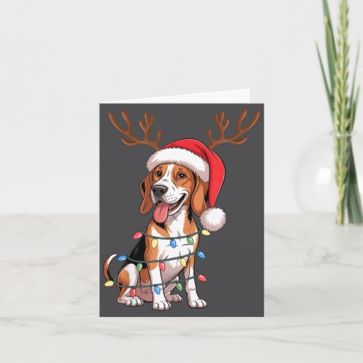 Treeing Walker Coonhound Dog Christmas Lights Sant カード (正面)