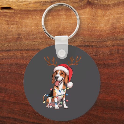 Treeing Walker Coonhound Dog Christmas Lights Sant キーホルダー (正面)
