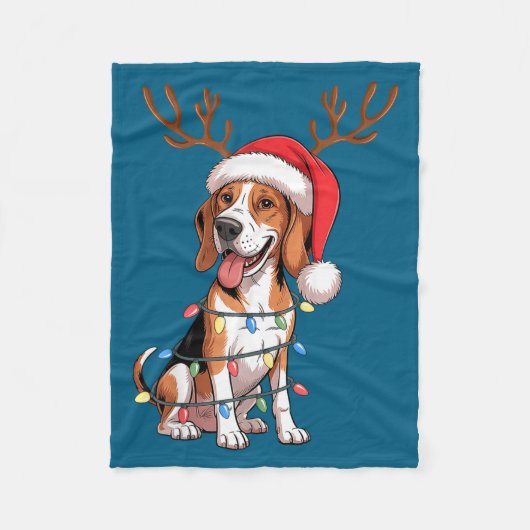 Treeing Walker Coonhound Dog Christmas Lights Sant フリースブランケット (正面)