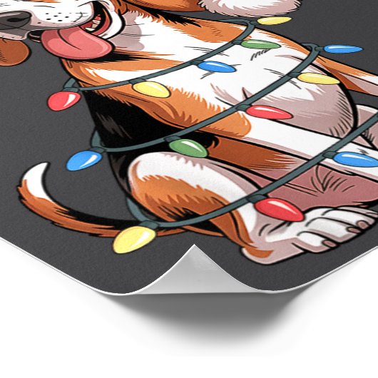 Treeing Walker Coonhound Dog Christmas Lights Sant ポスター (角)