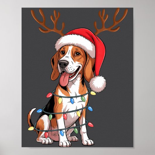 Treeing Walker Coonhound Dog Christmas Lights Sant ポスター (正面)