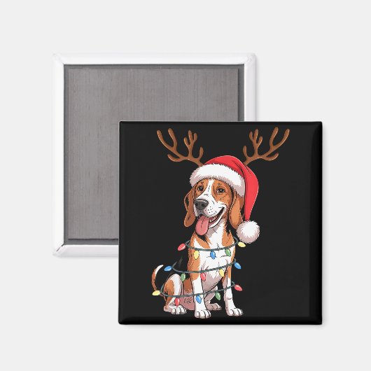 Treeing Walker Coonhound Dog Christmas Lights Sant マグネット (正面/裏面)