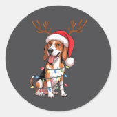 Treeing Walker Coonhound Dog Christmas Lights Sant ラウンドシール (正面)