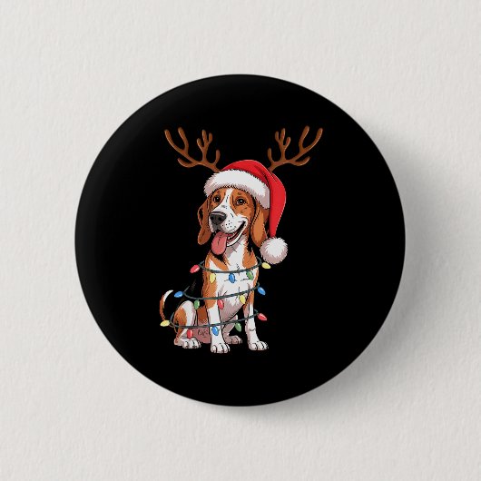 Treeing Walker Coonhound Dog Christmas Lights Sant 缶バッジ (正面)