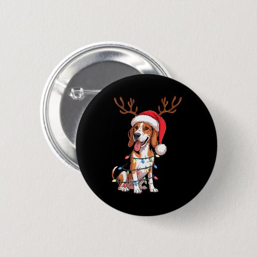 Treeing Walker Coonhound Dog Christmas Lights Sant 缶バッジ (正面&裏面)