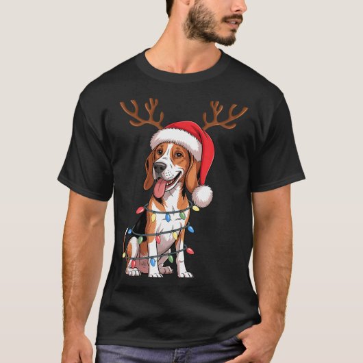 Treeing Walker Coonhound Dog Christmas Lights Sant Tシャツ (正面)