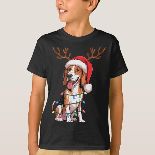 Treeing Walker Coonhound Dog Christmas Lights Sant Tシャツ (正面)