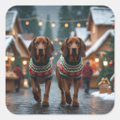 Treeing Walker Coonhound Dogs Christmas Snow  スクエアシール (正面)