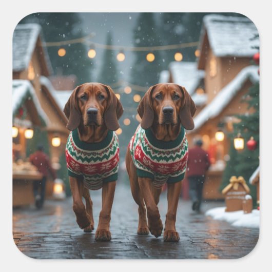 Treeing Walker Coonhound Dogs Christmas Snow  スクエアシール (正面)