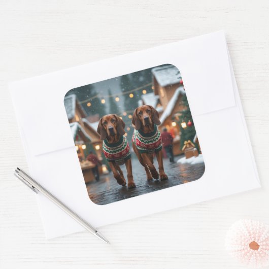 Treeing Walker Coonhound Dogs Christmas Snow  スクエアシール (封筒)