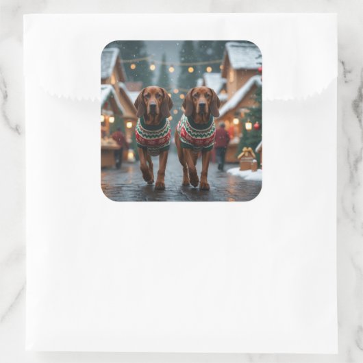 Treeing Walker Coonhound Dogs Christmas Snow  スクエアシール (バッグ)