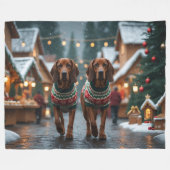 Treeing Walker Coonhound Dogs Christmas Snow フリースブランケット (正面(横))