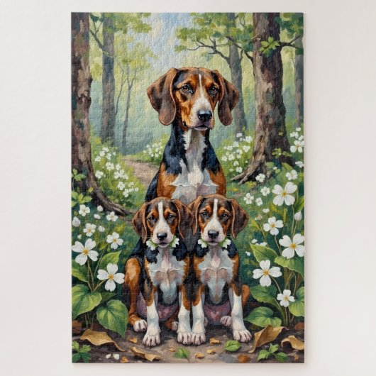 Treeing Walker Coonhound Forest Trillium Art ジグソーパズル (縦)