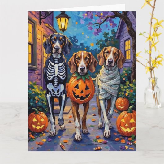 Treeing Walker Coonhound In Halloween Costumes カード (黄色い花)