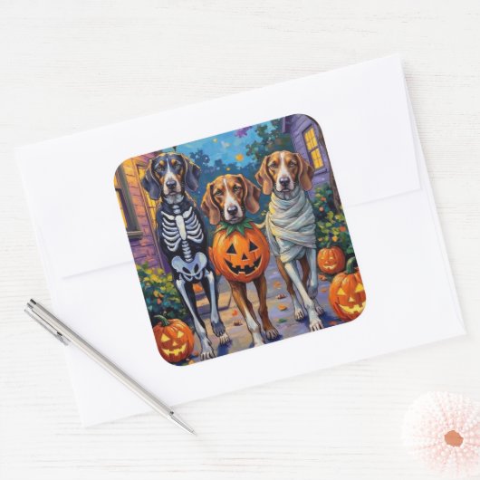 Treeing Walker Coonhound In Halloween Costumes スクエアシール (封筒)