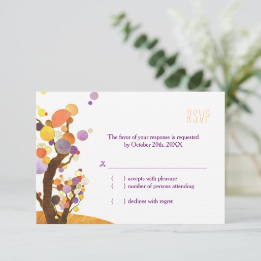Trees芸術的秋の結婚式RSVP 出欠カード (スタンド正面)