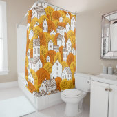 Trees and houses seamless pattern. Autumn, fall ci シャワーカーテン (インサイチュ)