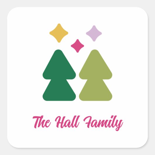 Trees and Twinkles Multi-Color Sticker スクエアシール (正面)