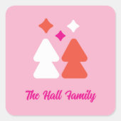 Trees and Twinkles Orange and Pink Sticker スクエアシール (正面)