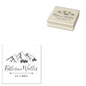 Trees & Mountains Elegant Script カスタムネームブック ラバースタンプ (押印)