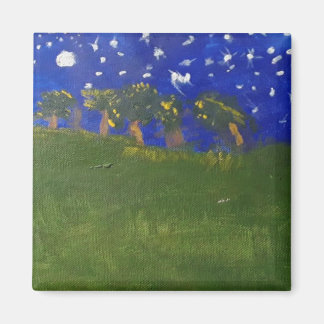 trees on hill painting magnet by jamie マグネット