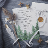 Trees Pine Forest Rustic Elegant QR Code Wedding 招待状