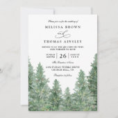 Trees Pine Forest Rustic Elegant QR Code Wedding 招待状 (正面)