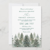 Trees Pine Rustic Forest Elegant QR Code Wedding 招待状 (正面)