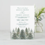 Trees Pine Rustic Forest Elegant QR Code Wedding 招待状 (スタンド正面)