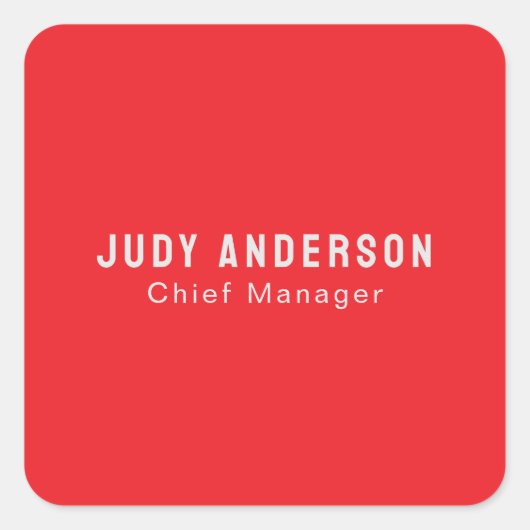 Trend Bright Red Professional Plain Modern Elegant スクエアシール (正面)