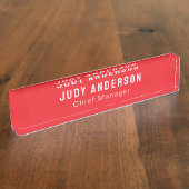 Trend Bright Red Professional Plain Modern Elegant デスクネームプレート (側面)