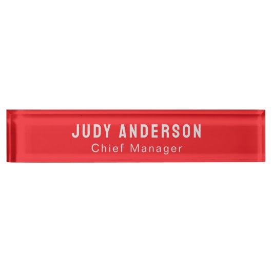 Trend Bright Red Professional Plain Modern Elegant デスクネームプレート (正面)