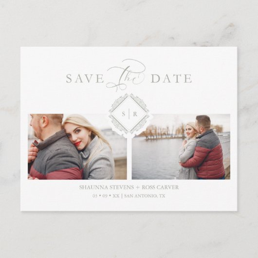 Trend Initials Chic Ornament Sophisticated Wedding 案内ポストカード (正面)