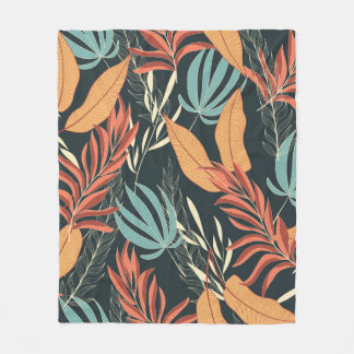 Trend seamless tropical pattern with bright yellow フリースブランケット