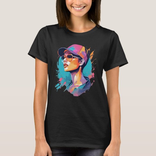 Trendiges Pop Art Portrait - Frau mit Capi Brille Tシャツ (正面)