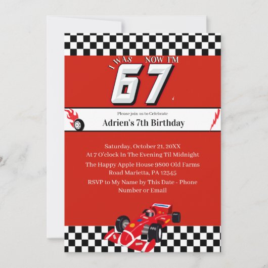 Trending 6 7 Meme | Race Car Boy Racing Birthday 招待状 (正面)