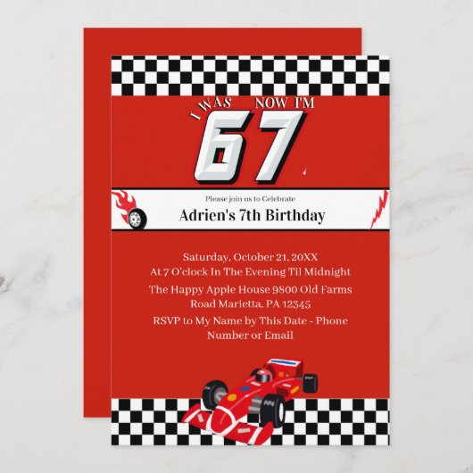 Trending 6 7 Meme | Race Car Boy Racing Birthday 招待状 (正面/裏面)