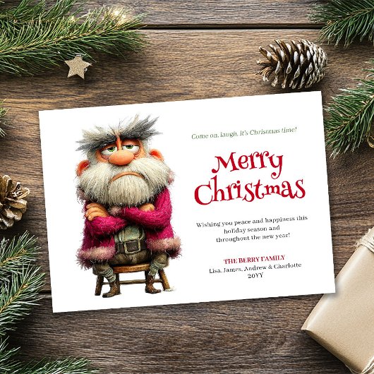 Trending funny grumpy Santa editable greeting card シーズンカード