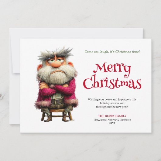 Trending funny grumpy Santa editable greeting card シーズンカード (正面)