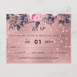 TRENDING ROSEGOLDの結婚ピンクのネイビーメタリック ポストカード