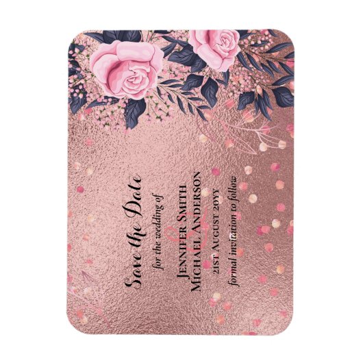 TRENDING ROSEGOLDの結婚ピンクのネイビーメタリック マグネット (縦)