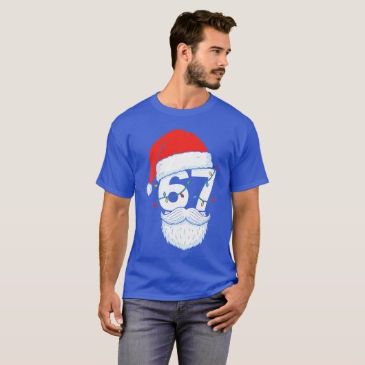 Trending Si Seven Meme Christmas 67 Santa Face Men Tシャツ (正面フル)