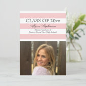 Trendsetterピンクストライプの写真卒業 招待状 (スタンド正面)