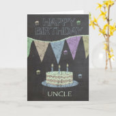 Trendy叔父さんの黒板の効果、お誕生日ケーキ カード (黄色い花)