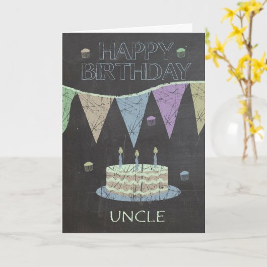 Trendy叔父さんの黒板の効果、お誕生日ケーキ カード (黄色い花)