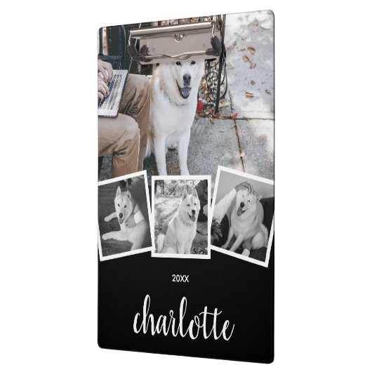 Trendy 4 Photo Collage Script Name White Black クリップボード (左)